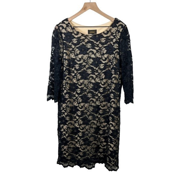 Alexia Admor Womens Black Lace Overlay 3/4 Sleeve Knee Length Sheath Dress XL - Picture 2 of 5